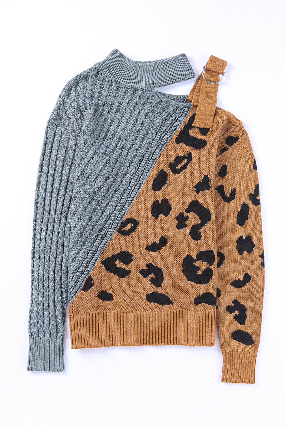 Leopard Color Block Turtleneck Sweater