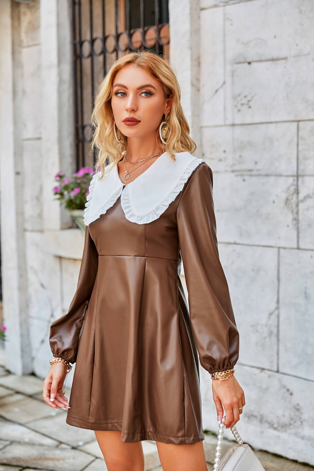 PU Leather Statement Collar Dress