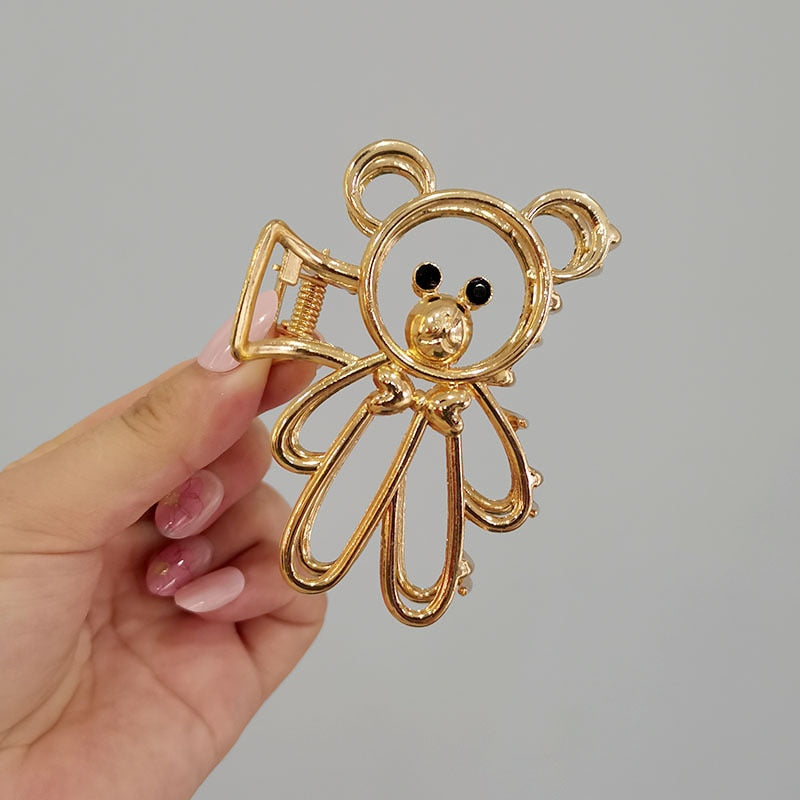 New Metal Bear Hollow  Hair Clip