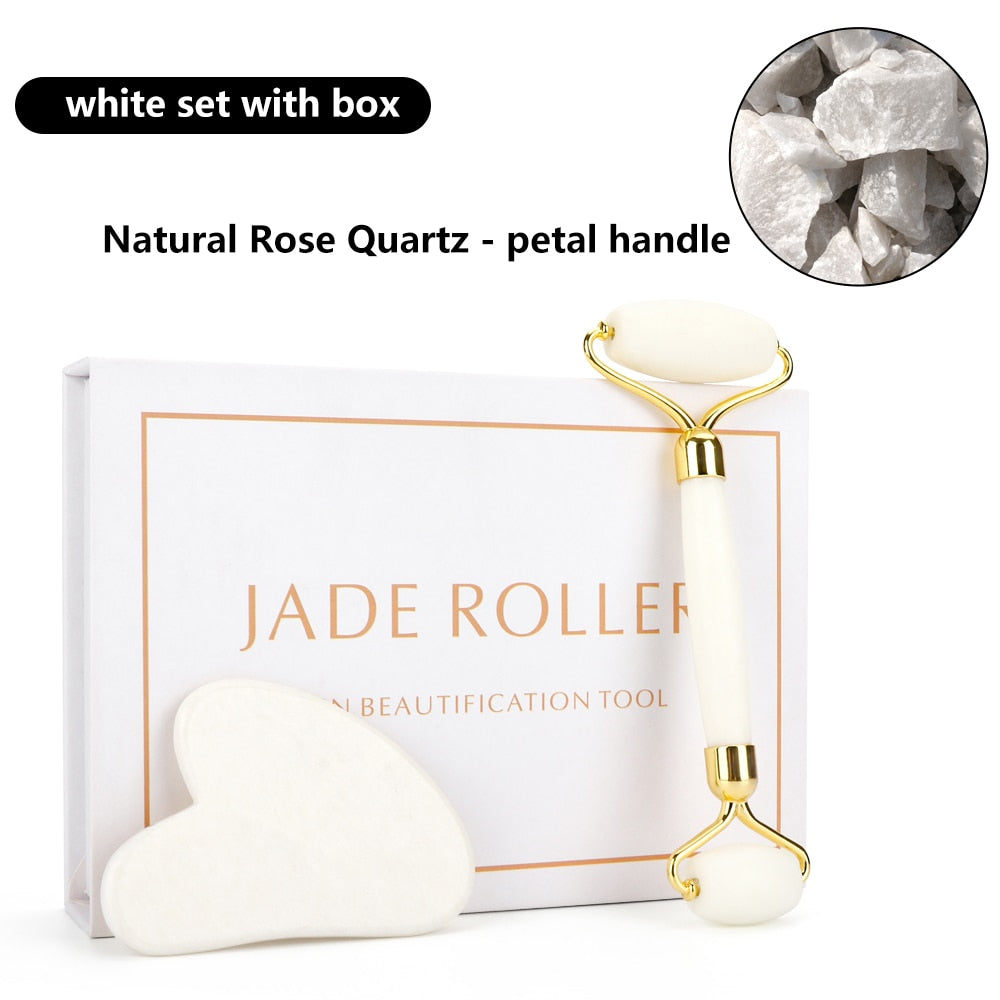 Natural Rose Quartz Jade Roller Gua Sha Face Lifting Beauty Massage Tools