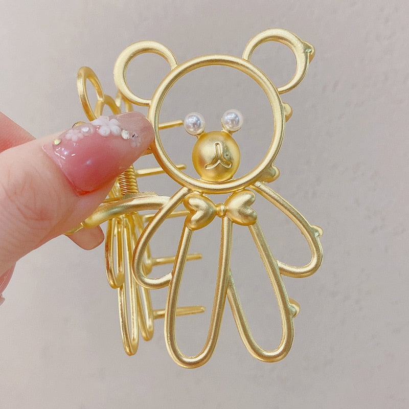 New Metal Bear Hollow  Hair Clip