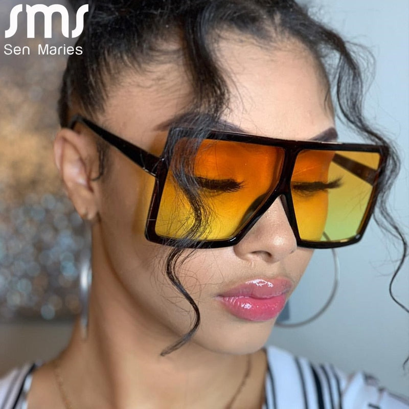 Oversized Square Sunglasses Women New Trendy Flat Top  Gradient Shades UV400