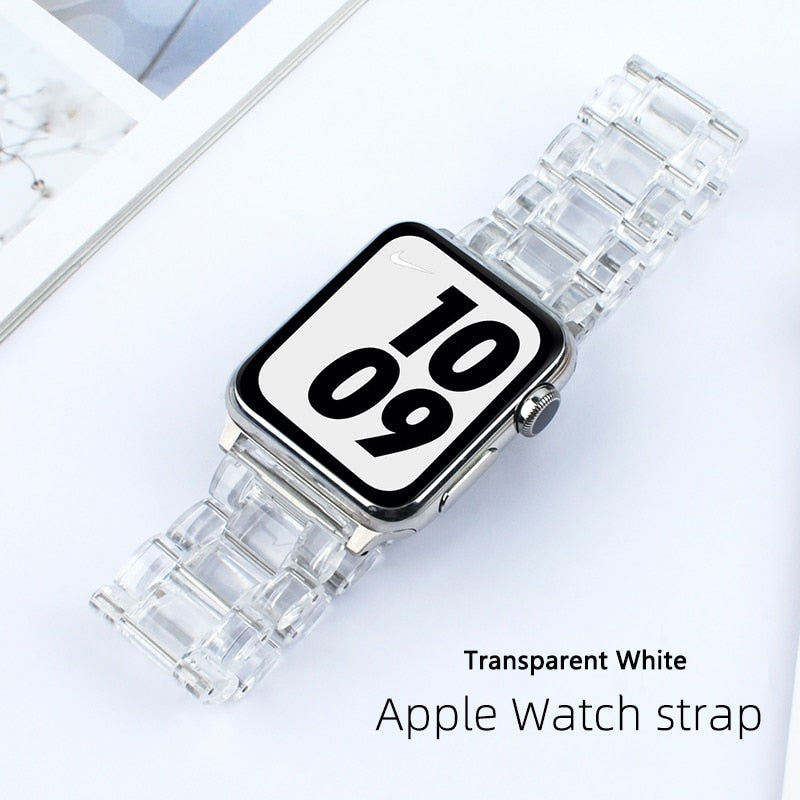 Transparent Resin Apple Watch Band for Apple Watch 7 6 5 4 45mm 42/44mm Strap