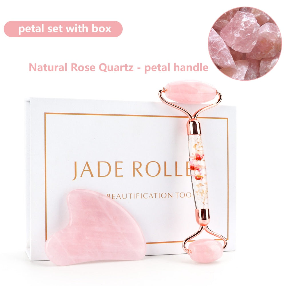 Natural Rose Quartz Jade Roller Gua Sha Face Lifting Beauty Massage Tools