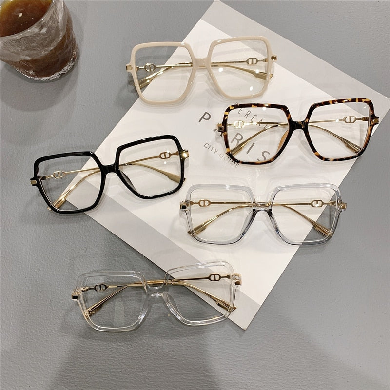 Oversized Square Eyewear Retro Style Anti-blue Light Blocking Metal Frame Glasses