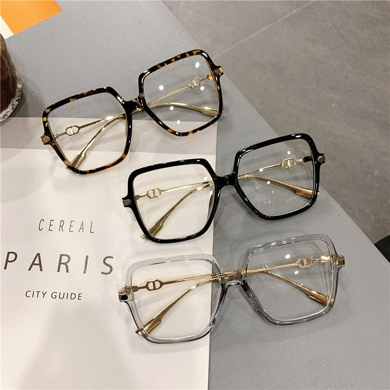 Oversized Square Eyewear Retro Style Anti-blue Light Blocking Metal Frame Glasses