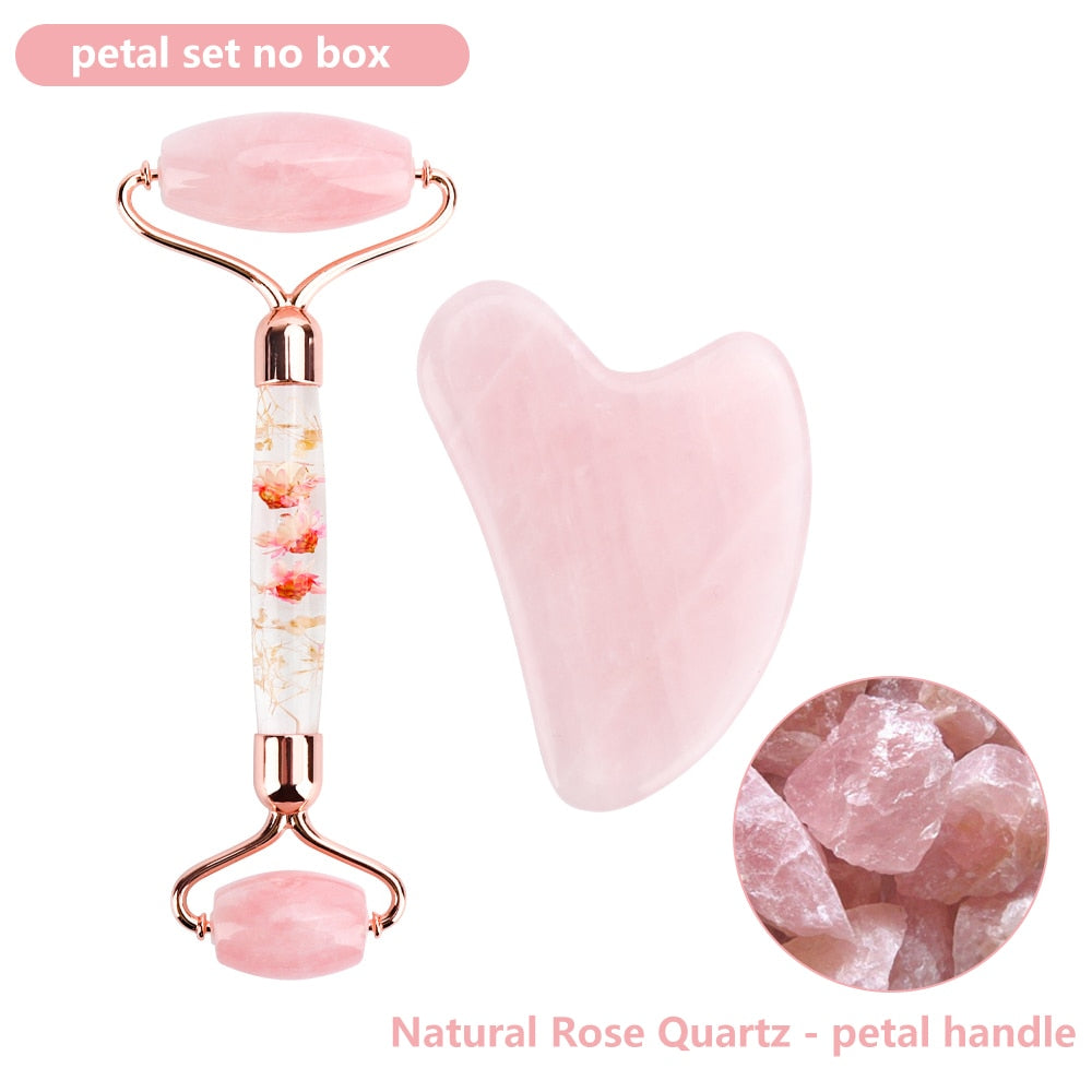 Natural Rose Quartz Jade Roller Gua Sha Face Lifting Beauty Massage Tools