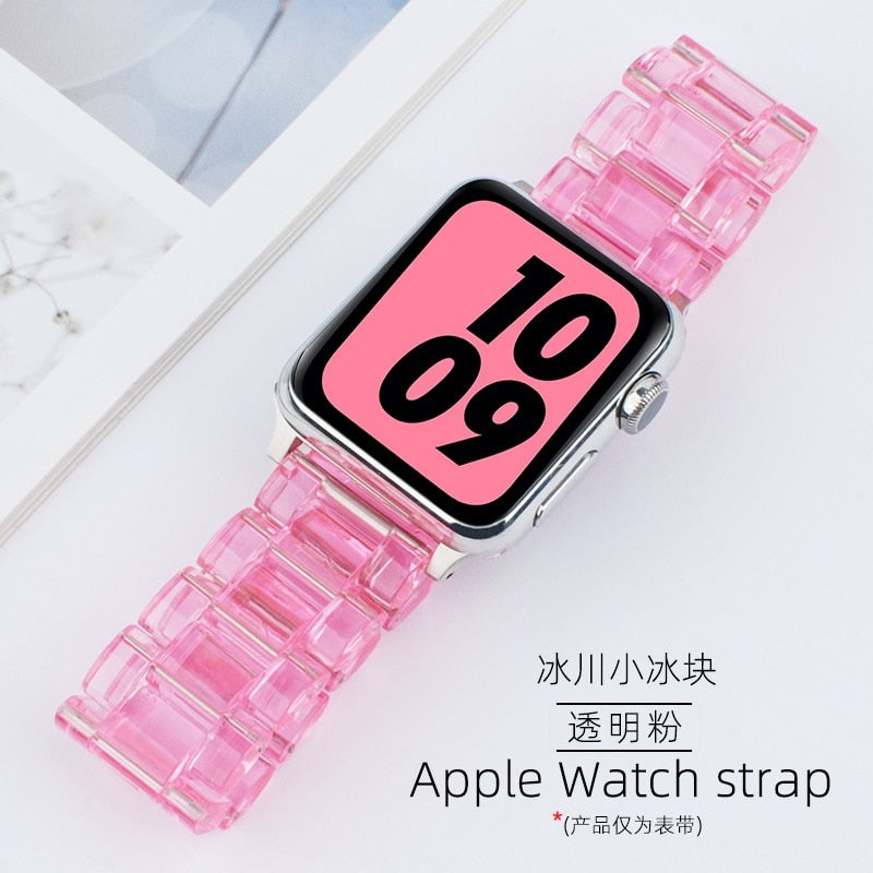 Transparent Resin Apple Watch Band for Apple Watch 7 6 5 4 45mm 42/44mm Strap