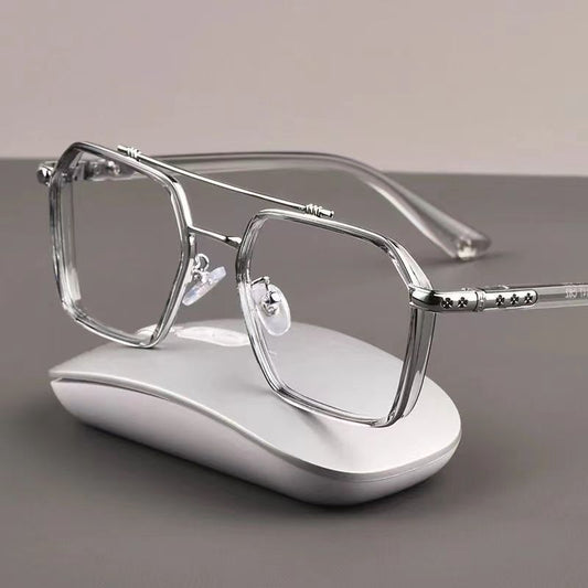 NEW Double Bridge Square Anti-blue Light Glasses Women Men Vintage