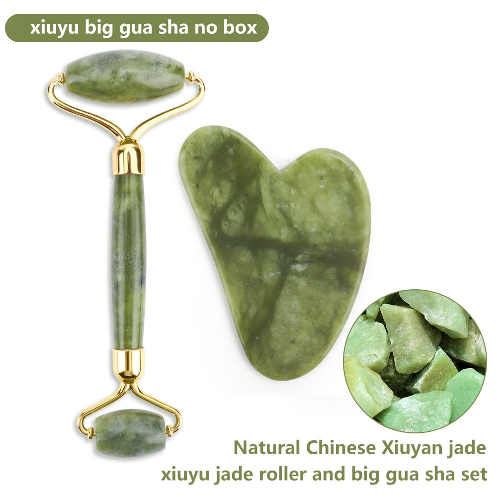 Natural Rose Quartz Jade Roller Gua Sha Face Lifting Beauty Massage Tools