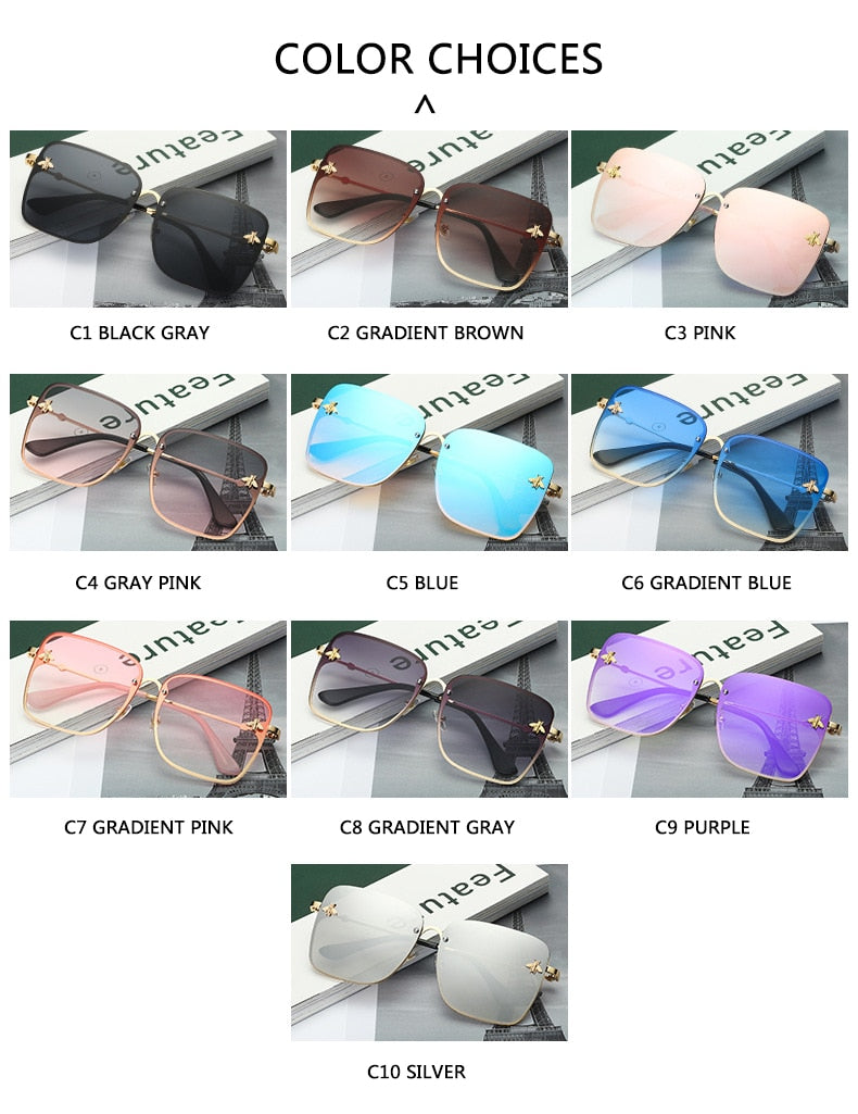 NEW Oversized Rimless Square Bee Sunglasses