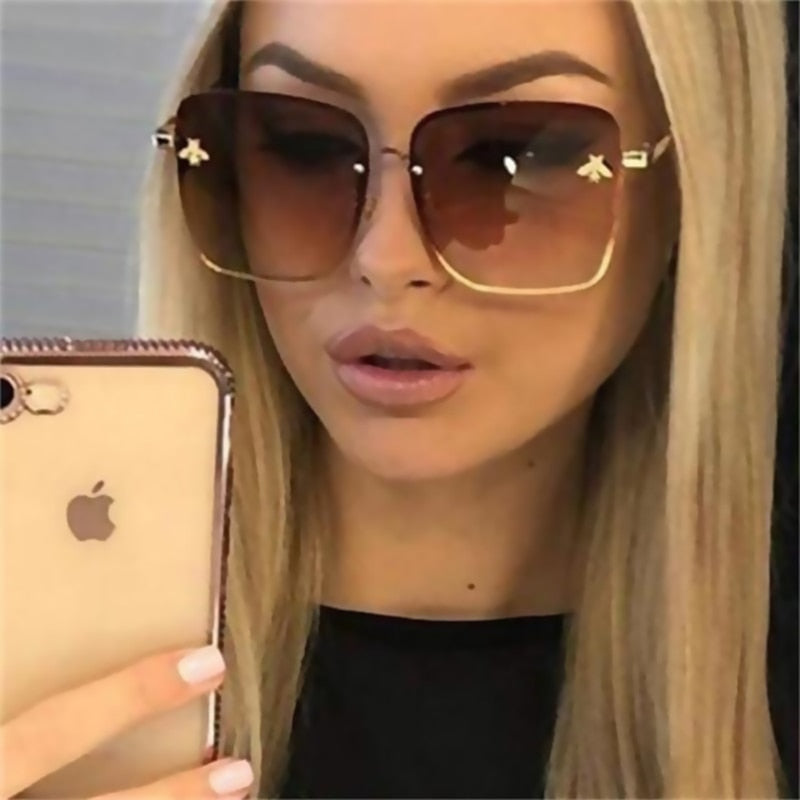 NEW Oversized Rimless Square Bee Sunglasses