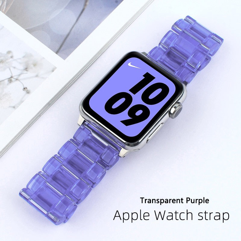 Transparent Resin Apple Watch Band for Apple Watch 7 6 5 4 45mm 42/44mm Strap