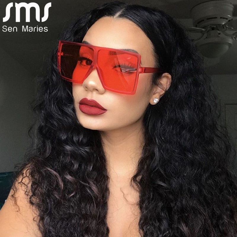 Oversized Square Sunglasses Women New Trendy Flat Top  Gradient Shades UV400