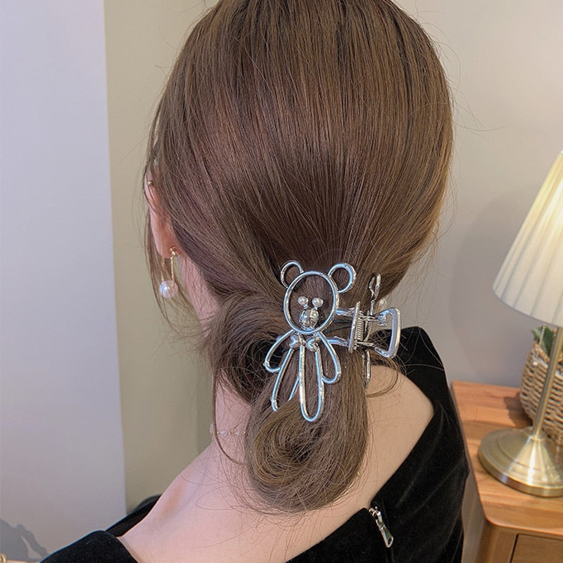 New Metal Bear Hollow  Hair Clip