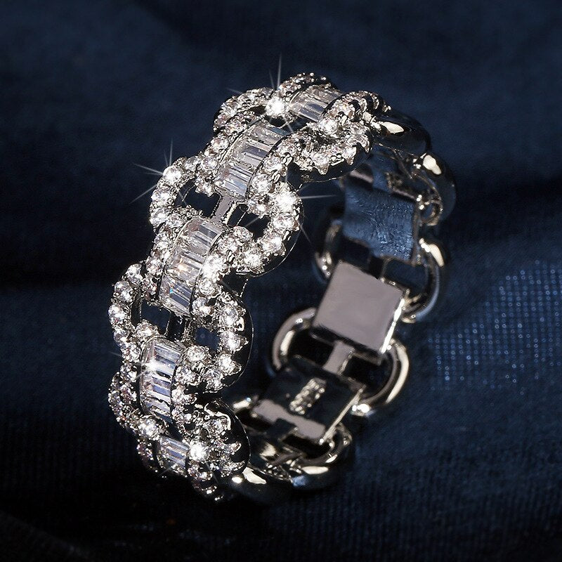 NEW Bling Zircon Stone Chain Ring