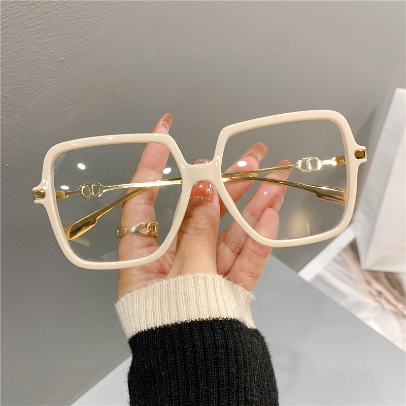 Oversized Square Eyewear Retro Style Anti-blue Light Blocking Metal Frame Glasses