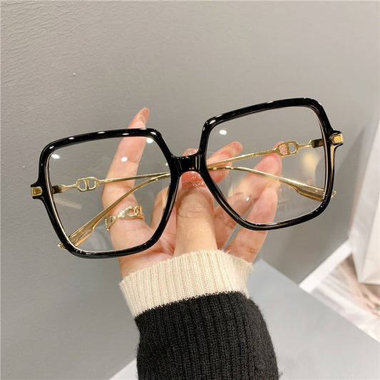 Oversized Square Eyewear Retro Style Anti-blue Light Blocking Metal Frame Glasses