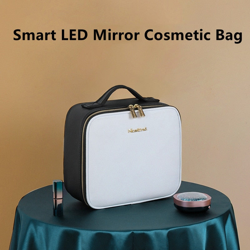 LED Portable Cosmetic Case with Mirror Cosmetic Bag Large Capacity Fashion