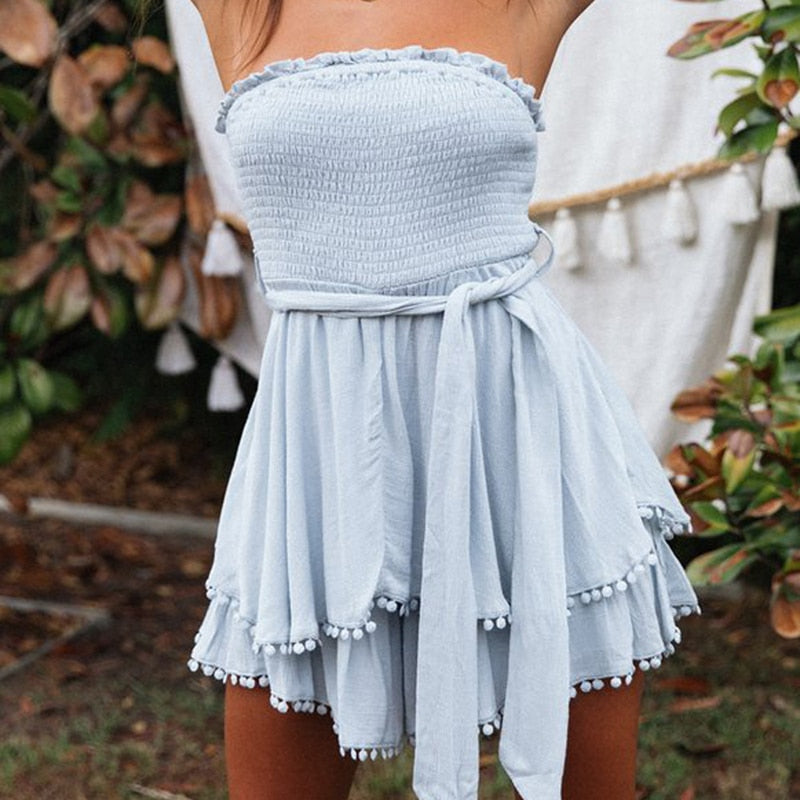 Strapless Elegant White Summer Short Dress