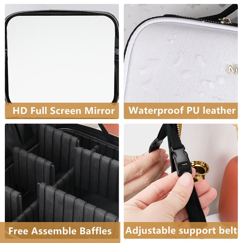 LED Portable Cosmetic Case with Mirror Cosmetic Bag Large Capacity Fashion