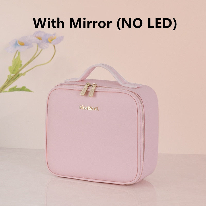 LED Portable Cosmetic Case with Mirror Cosmetic Bag Large Capacity Fashion