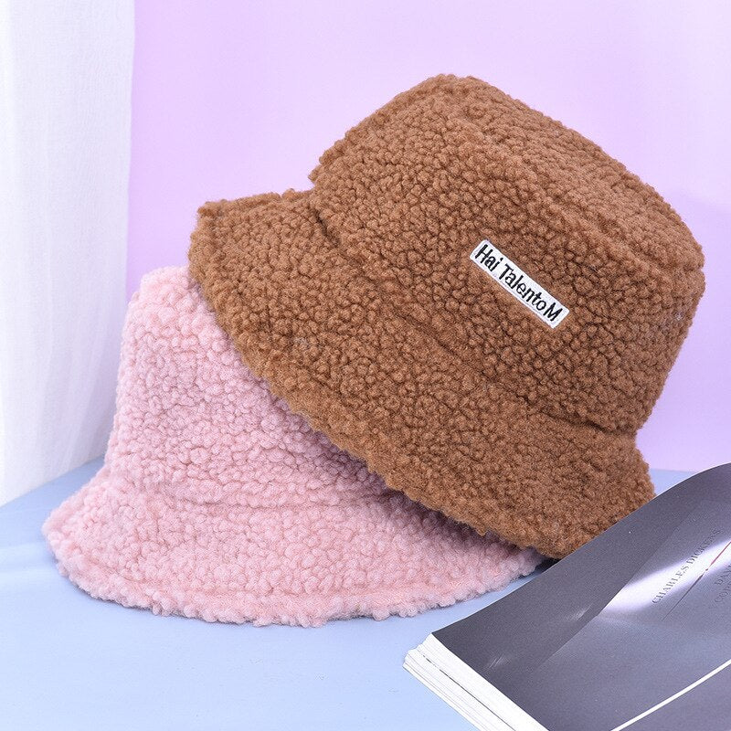 NEW Lamb Faux Fur Bucket Hat Winter Warm Hats