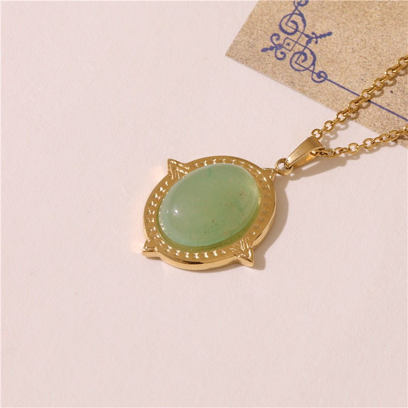 Pendant Green Stone Gold Necklace