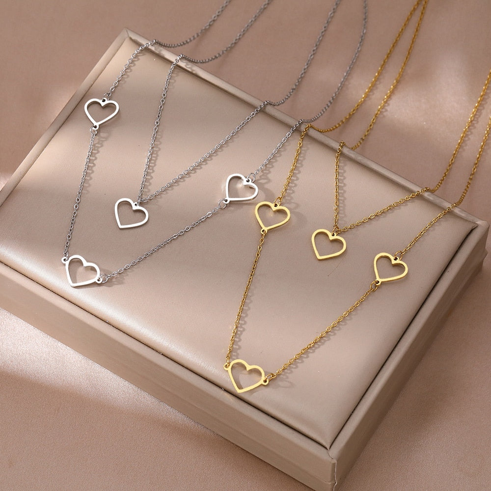 Stainless Steel Necklaces Romantic Heart Pendant Layered