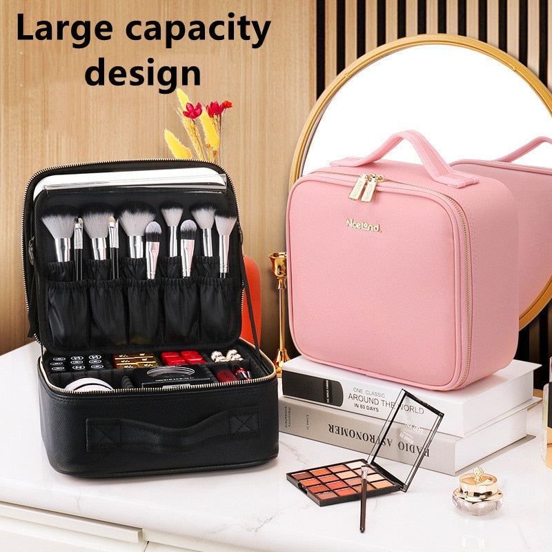 LED Portable Cosmetic Case with Mirror Cosmetic Bag Large Capacity Fashion