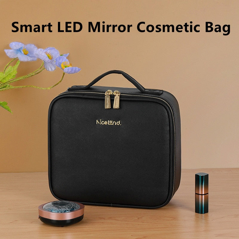 LED Portable Cosmetic Case with Mirror Cosmetic Bag Large Capacity Fashion