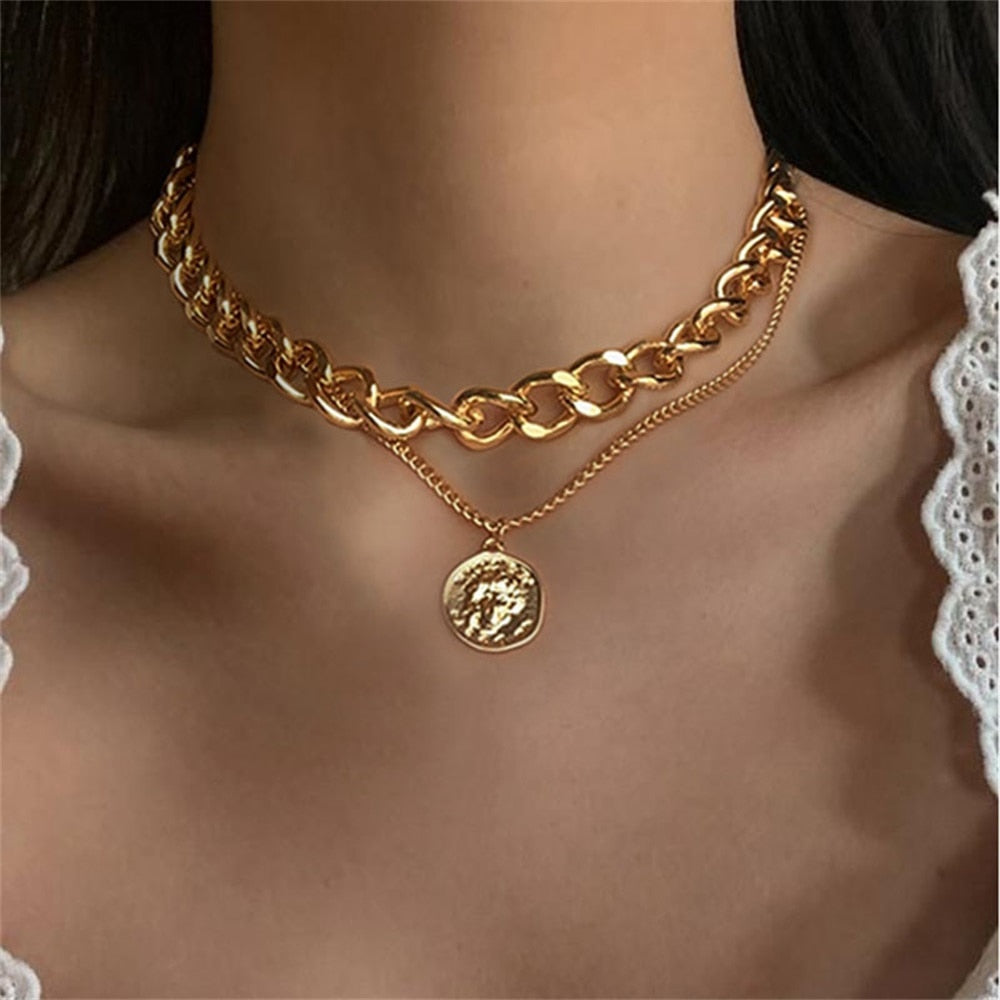 Multilayer Gold Chain Lock Pendant Necklace