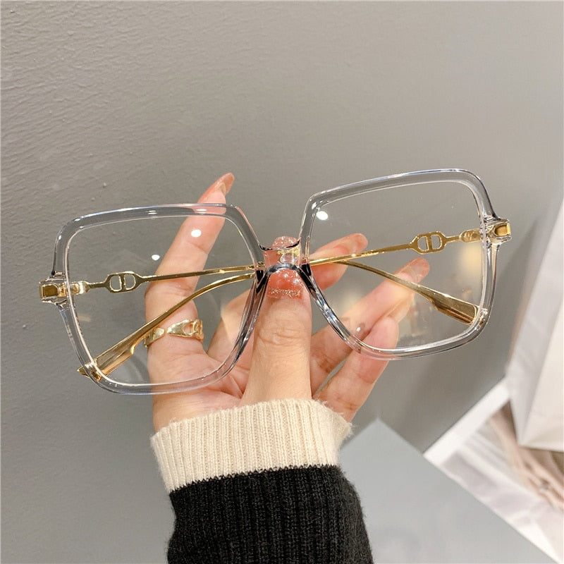 Oversized Square Eyewear Retro Style Anti-blue Light Blocking Metal Frame Glasses