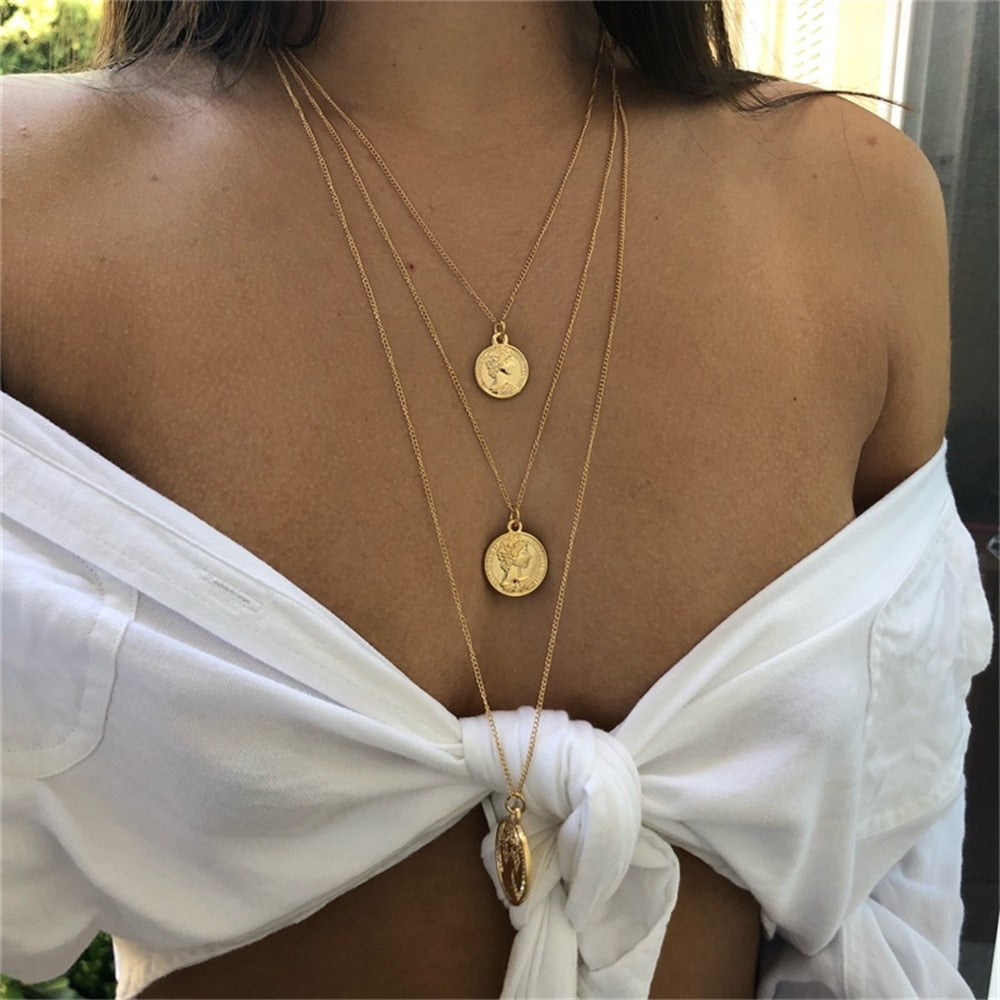 Multilayer Gold Chain Lock Pendant Necklace