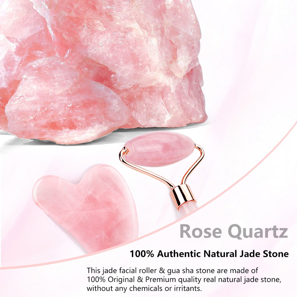 Natural Rose Quartz Jade Roller Gua Sha Face Lifting Beauty Massage Tools