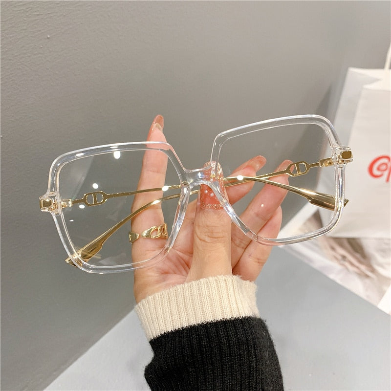 Oversized Square Eyewear Retro Style Anti-blue Light Blocking Metal Frame Glasses