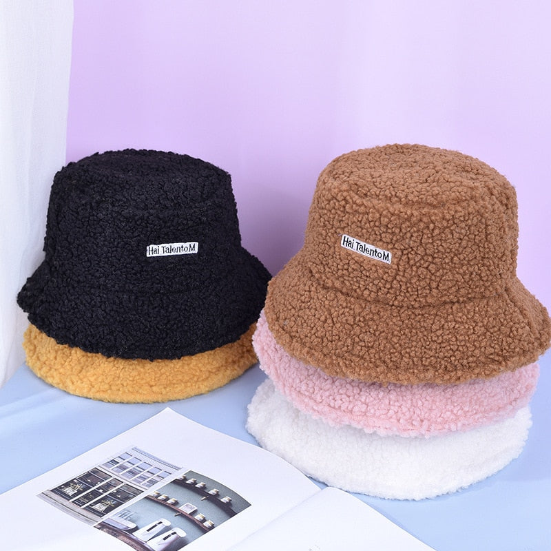 NEW Lamb Faux Fur Bucket Hat Winter Warm Hats