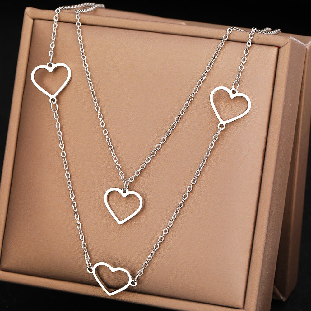 Stainless Steel Necklaces Romantic Heart Pendant Layered