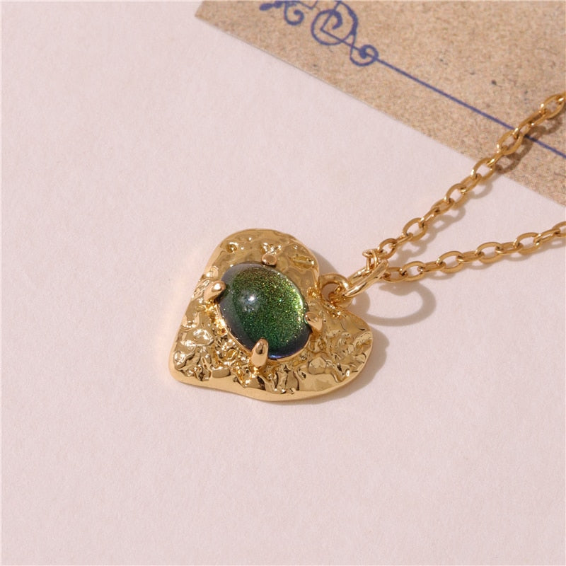 Pendant Green Stone Gold Necklace