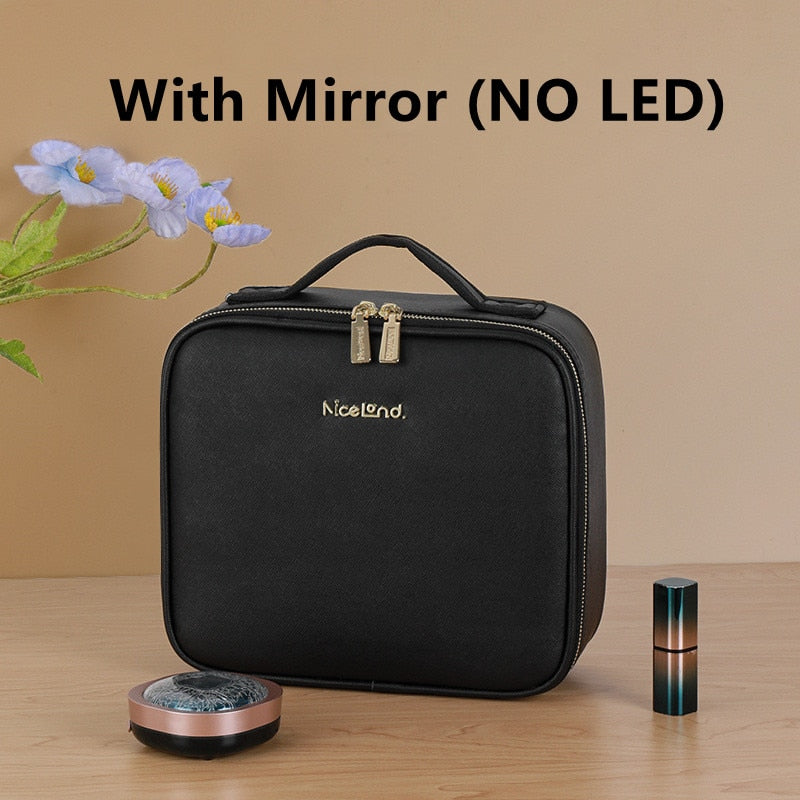 LED Portable Cosmetic Case with Mirror Cosmetic Bag Large Capacity Fashion