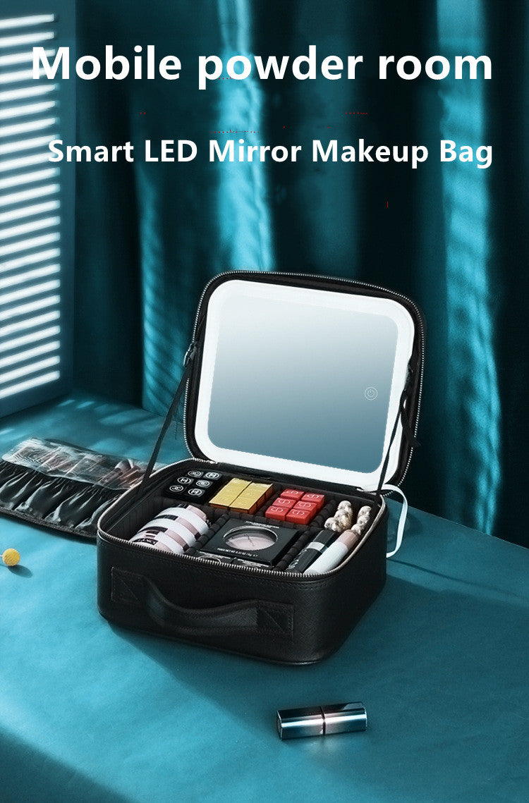 LED Portable Cosmetic Case with Mirror Cosmetic Bag Large Capacity Fashion