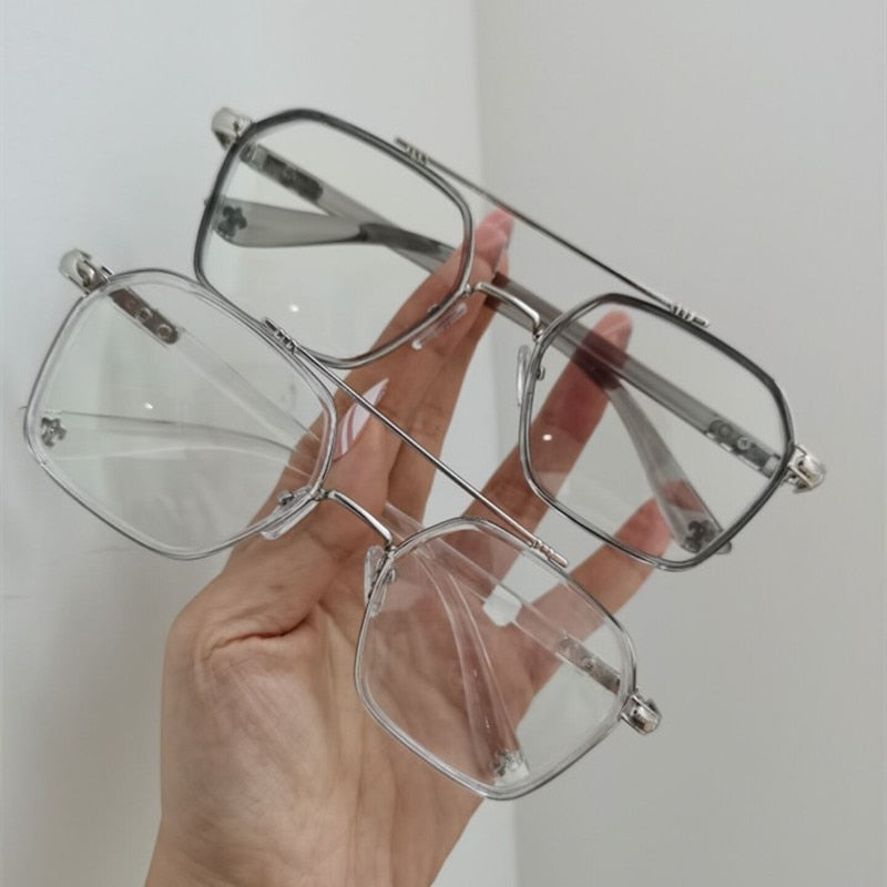 NEW Double Bridge Square Anti-blue Light Glasses Women Men Vintage