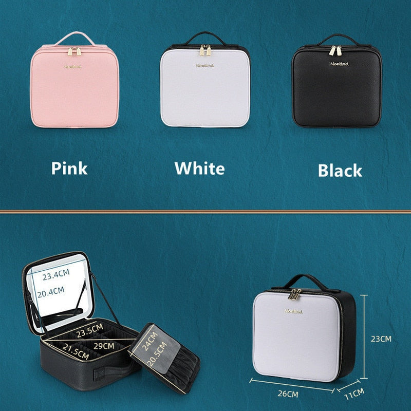 LED Portable Cosmetic Case with Mirror Cosmetic Bag Large Capacity Fashion