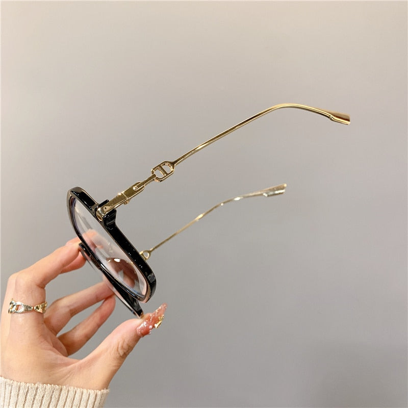 Oversized Square Eyewear Retro Style Anti-blue Light Blocking Metal Frame Glasses