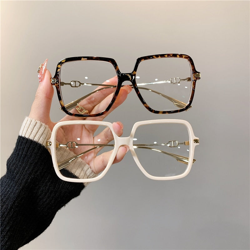 Oversized Square Eyewear Retro Style Anti-blue Light Blocking Metal Frame Glasses