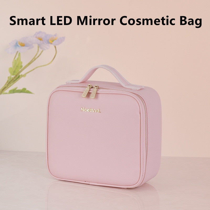 LED Portable Cosmetic Case with Mirror Cosmetic Bag Large Capacity Fashion