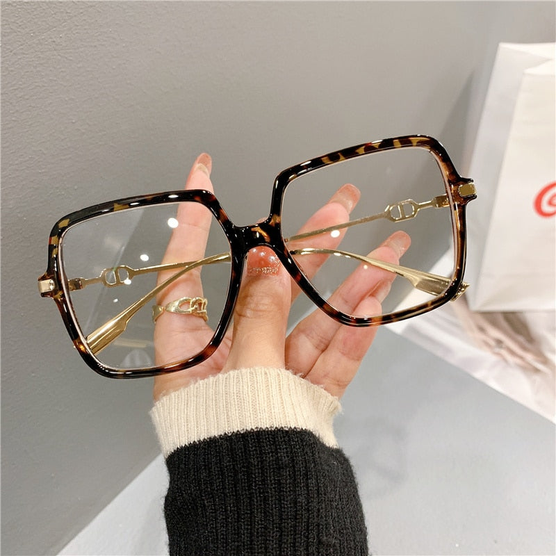 Oversized Square Eyewear Retro Style Anti-blue Light Blocking Metal Frame Glasses