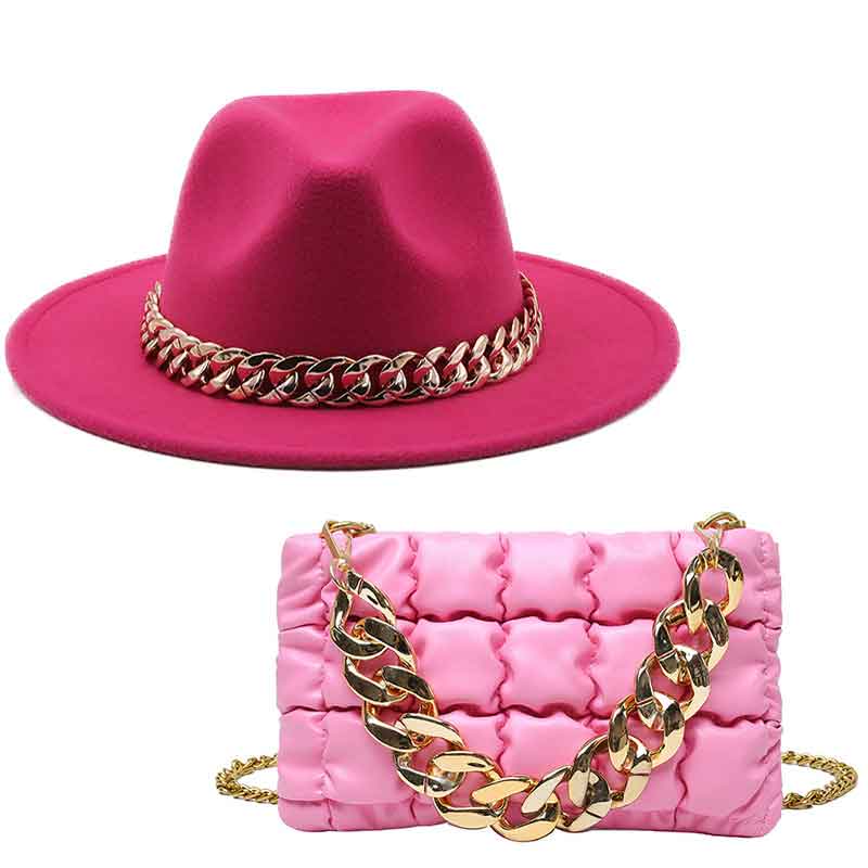 NEW Luxury Fedora Hat with Matching Gold Chain Purse