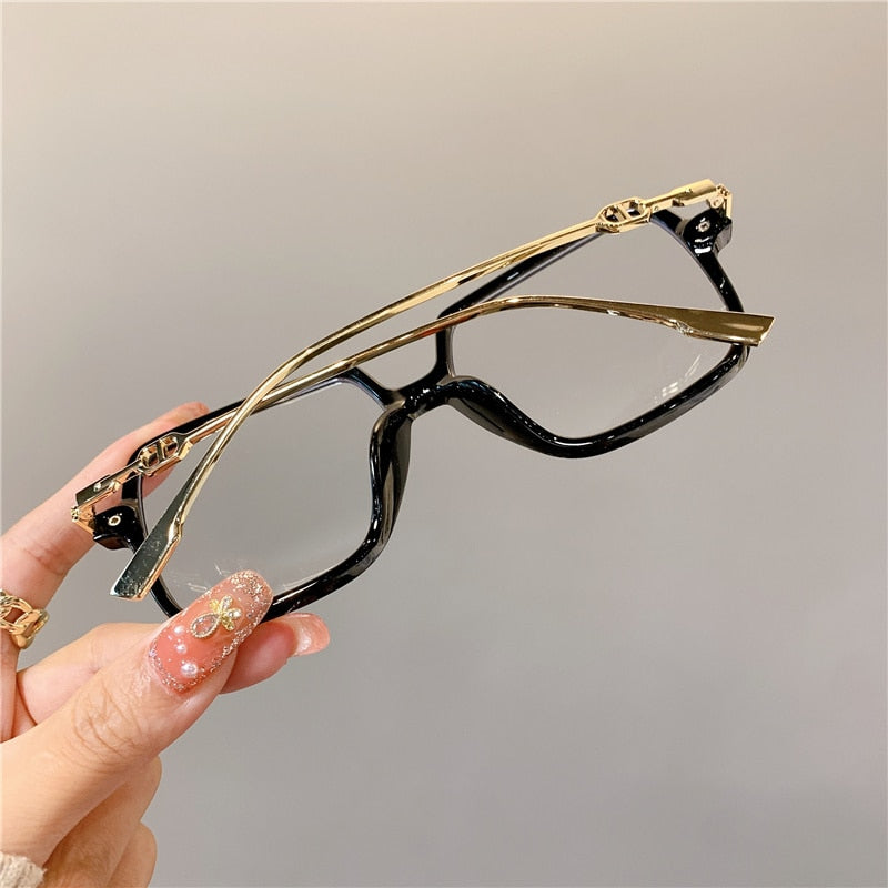 Oversized Square Eyewear Retro Style Anti-blue Light Blocking Metal Frame Glasses