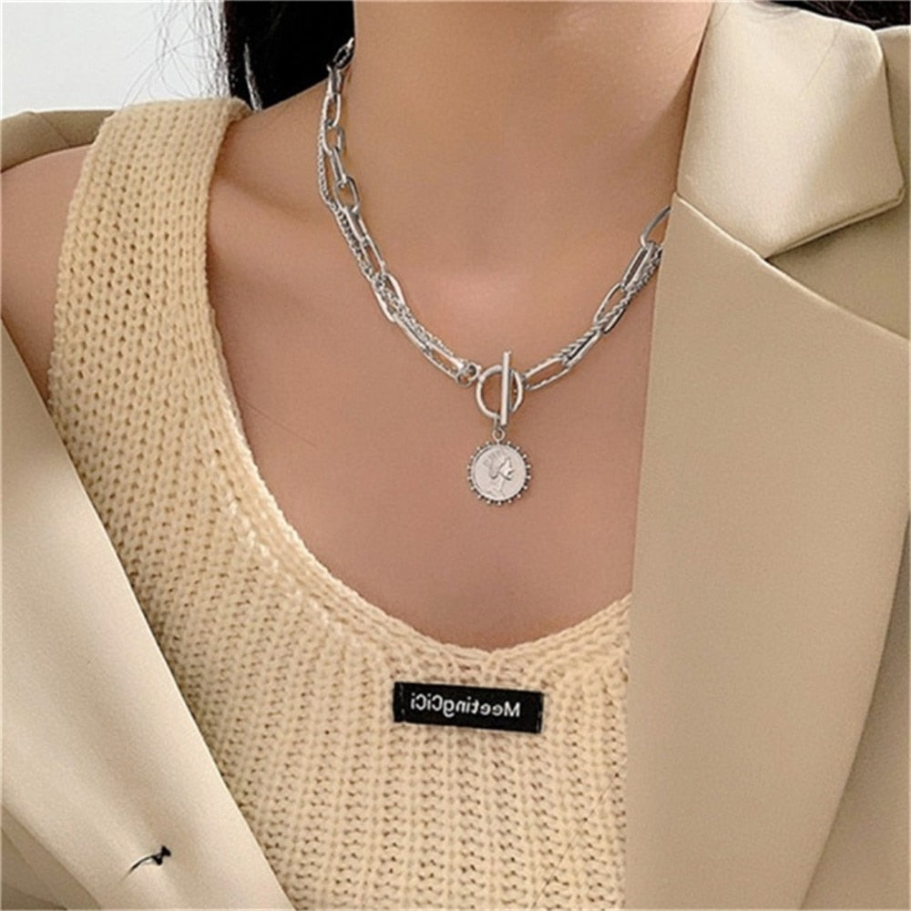 Multilayer Gold Chain Lock Pendant Necklace